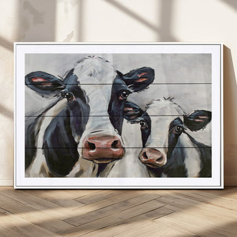 28934-MGC-FP-36x24_White-Farmhouse Cow Wall Art – Rustic Black and White Dairy Cattle Canvas Print, Country Barn Animal Painting for Kitchen, Living Room