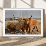 53461-MGC-FP-36x24_White-Highland Cow Family Wall Art – Rustic Farmhouse Animal Canvas Print, Country Decor for Living Room, Bedroom or Office, Calf and