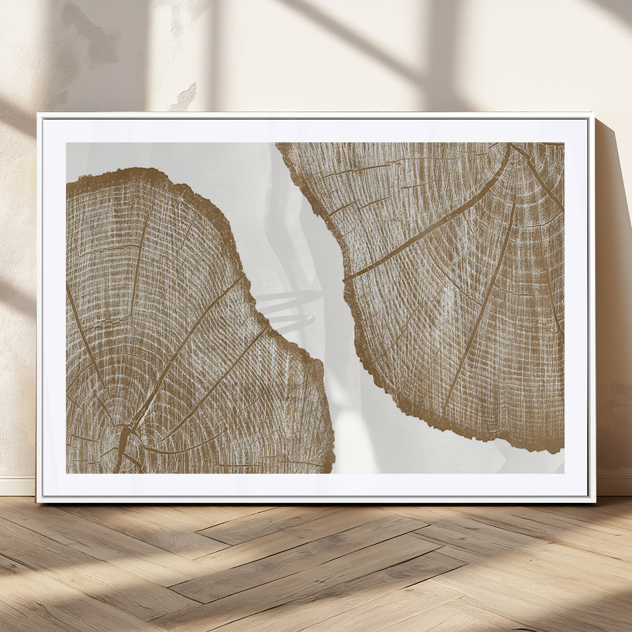 99692-MGV-CV-36X24-Tree Ring Linocut Wall Art Canvas Print, Framed Wood Cut Art Picture Print, Tree Rings Perfect Minimalist Rustic Decor Artwork