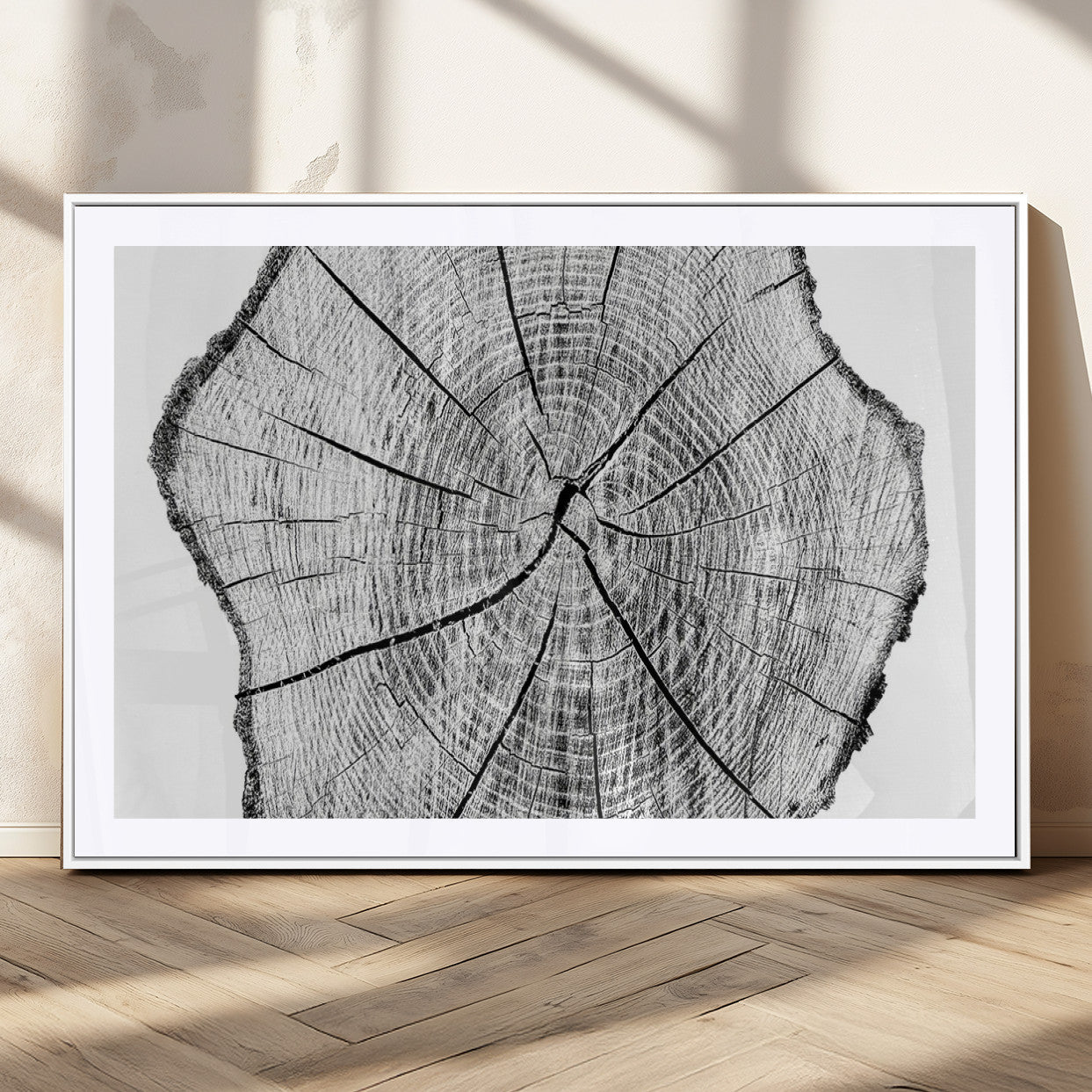98709-MGV-CV-36X24-Tree Ring Wall Art – Black and White Canvas Print Rustic Wood Cross Section, Minimal Nature Inspired Decor for Living Room,