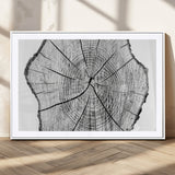 98709-MGV-CV-36X24-Tree Ring Wall Art – Black and White Canvas Print Rustic Wood Cross Section, Minimal Nature Inspired Decor for Living Room,