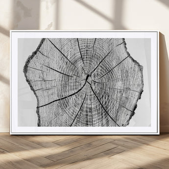 98709-MGV-CV-36X24-Tree Ring Wall Art – Black and White Canvas Print Rustic Wood Cross Section, Minimal Nature Inspired Decor for Living Room,