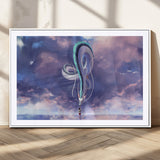 66864-MGV-CV-36X24-Fantasy Dragon Wall Art – Mystical Canvas Print Girl and Sky Serpent Dreamlike Clouds, Magical Anime Inspired Decor for Living