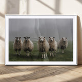 87339-MGV-CV-36X24-Sheep Wall Art – Rustic Farmhouse Canvas Print Flock Standing Misty Field Countryside Photography, Country Animal Decor for Living