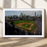 34859-MGC-FP-36x24_White-Wrigley Field Wall Art Canvas Print, Framed Chicago Cubs Stadium Art Picture Print, Wrigley Stadium Field Perfect Sport Room Decor