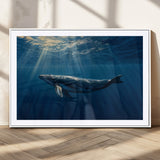 18052-MGV-CV-36X24-Whale Wall Art – Majestic Ocean Canvas Print Marine Life Underwater Sunlight Scene, Nautical Coastal Decor for Living Room,