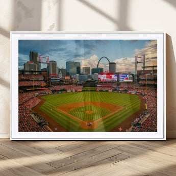 91908-MGV-CV-36X24-Baseball Stadium Wall Art – Canvas Print Game Day Field City Skyline Iconic Arch Scene Sports Photography, Decor for Game Room,