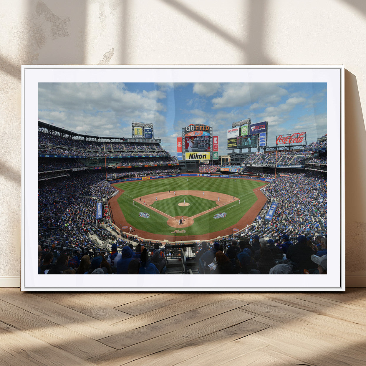 22910-MGC-FP-36x24_White-City Field Stadium Wall Art Canvas Print, Framed New York Stadium Art Picture Print, City Field Perfect Sport Room Decor Artwork