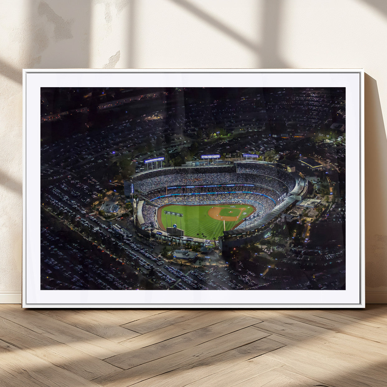 16515-MGC-FP-36x24_White-Dodgers Stadium Wall Art Canvas Print, Framed Baseball Stadium Art Picture Print, Dodgers Field Perfect Sport Room Decor Artwork