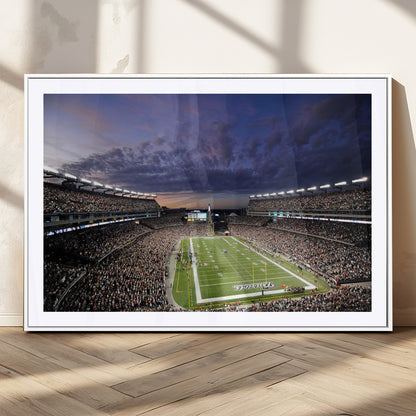 52712-MGC-FP-36x24_White-Gillette Stadium Field Wall Art Canvas Print, Framed Massachusetts Stadium Art Picture Print, Gillette Stadium Perfect Sport Room