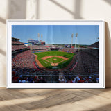 90998-MGC-FP-36x24_White-Baseball Stadium Wall Art – Canvas Print Day Game Field Packed Crowd Bright Blue Sky Sports Photography, Classic Decor for Game