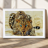 45281-MGV-CV-36X24-Blue Eye Leopard Wall Art Canvas Print, Framed Leopard Painting Art Picture Print, Big Cat Perfect Safari Wildlife Decor Artwork