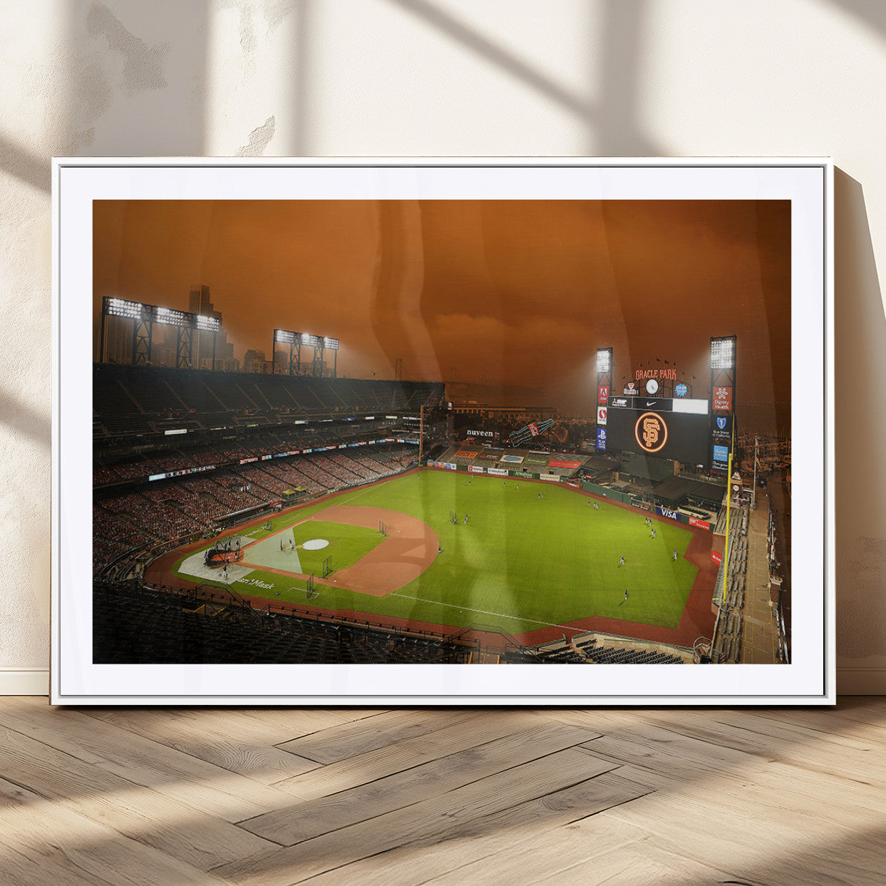 31315-MGC-FP-36x24_White-Oracle Park Stadium Wall Art Canvas Print, Framed California Stadium Art Picture Print, Oracle Park Field Perfect Sport Room Decor