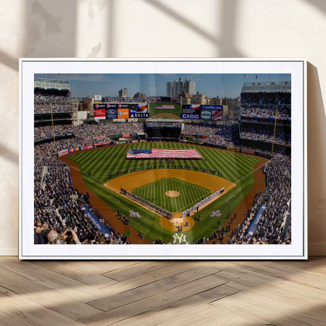 20879-MGC-FP-36x24_White-Yankee Stadium Wall Art Canvas Print, Framed New York Stadium Art Picture Print, Yankee Field Perfect Sport Room Decor Artwork