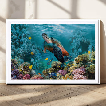 38661-MGV-CV-36X24-Sea Turtle Wall Art Canvas Print, Framed Ocean Wildlife Art Picture Print, Turtle Perfect Coastal Nature Decor Artwork