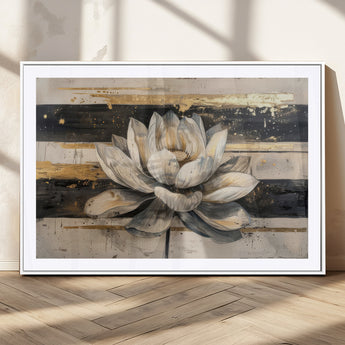 18807-MGC-FP-36x24_White-Lotus Flower Wall Art Canvas Print, Framed Abstract Lotus Art Picture Print, White Lotus Flower Perfect Abstract Floral Decor