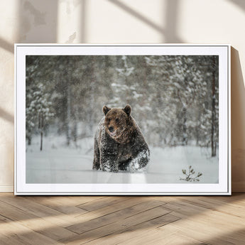 43350-MGC-FP-36x24_White-Wild Bear in Snow Wall Art – Majestic Wildlife Photography Print, Winter Forest Nature Decor for Cabin, Lodge, Rustic Home,