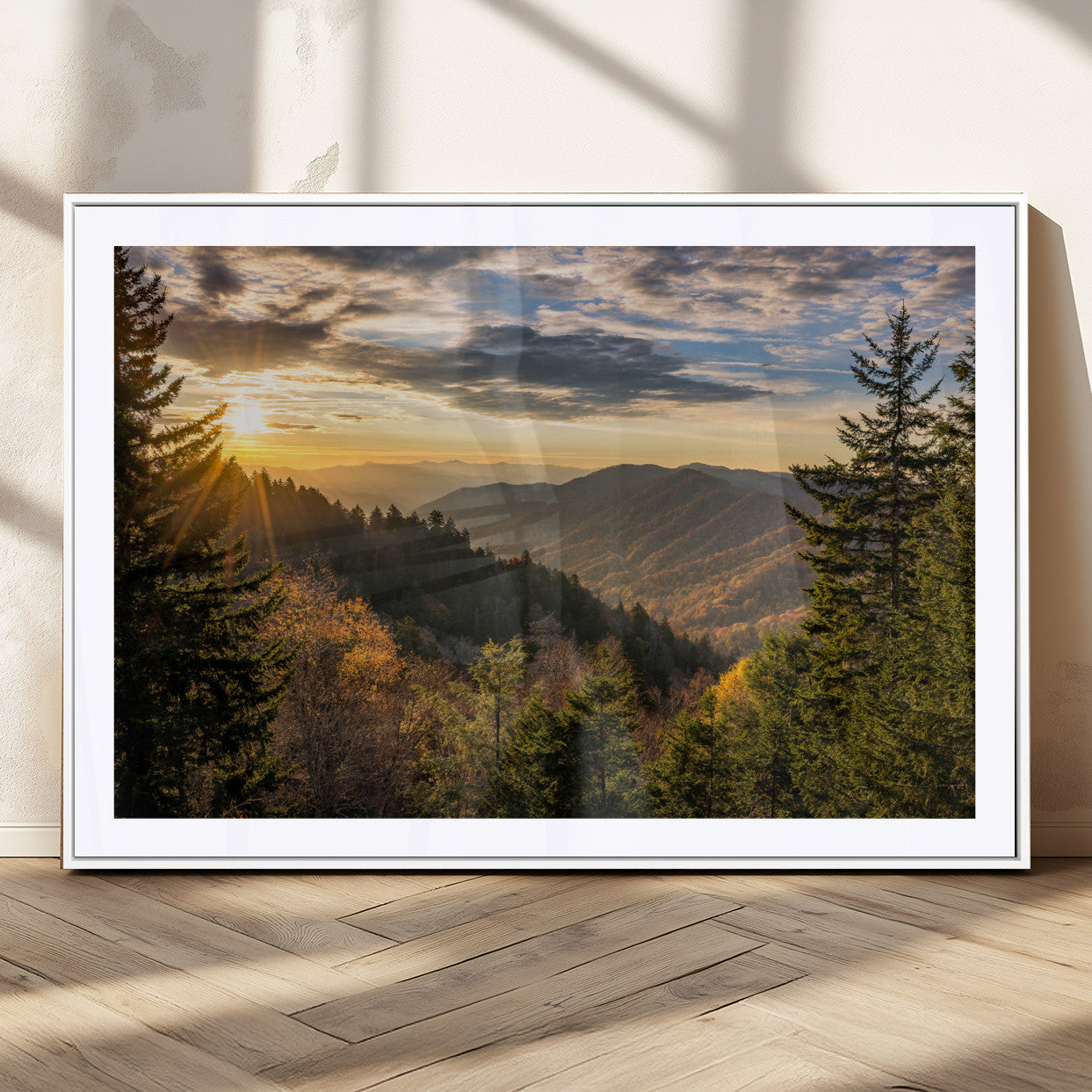 73692479-MGV-CV-36X24-Smoky Mountains Wall Art Canvas Print, Framed Forest Mountain Art Picture Print, Spring Mountain Perfect Spring Style Decor