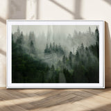 167720496-MGC-FP-36x24_White-Misty Forest Wall Art – Serene Evergreen Trees Canvas Print, Foggy Mountain Nature Landscape Decor for Bedroom, Living Room or