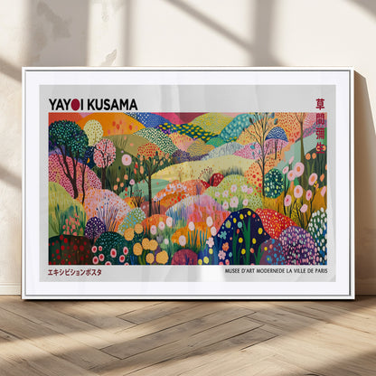 75201-MGC-FP-36x24_White-Yayoi Kusama Floral Wall Art – Vibrant Abstract Landscape Canvas Print, Modern Pop Art Poster for Living Room, Bedroom, or Gallery