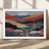 22313-MGV-CV-36X24-Yayoi Kusama Wall Art – Abstract Mount Fuji Landscape Canvas Print, Vibrant Japanese Nature Scene with River, Mountains and Sky