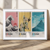 Katsushika-MGC-FP-36x24_White-Katsushika Hokusai Wall Art Set – The Great Wave, Hydrangea and Swallow, Fine Wind Canvas Prints, Japanese Ukiyo e Style Home and