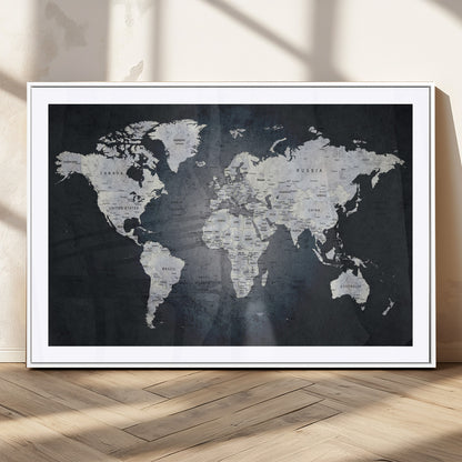 19124-MGC-FP-36x24_White-Modern World Map Wall Art – Black and White Canvas Print, Minimalist Global Map Decor for Office, Study, Bedroom or Living Room