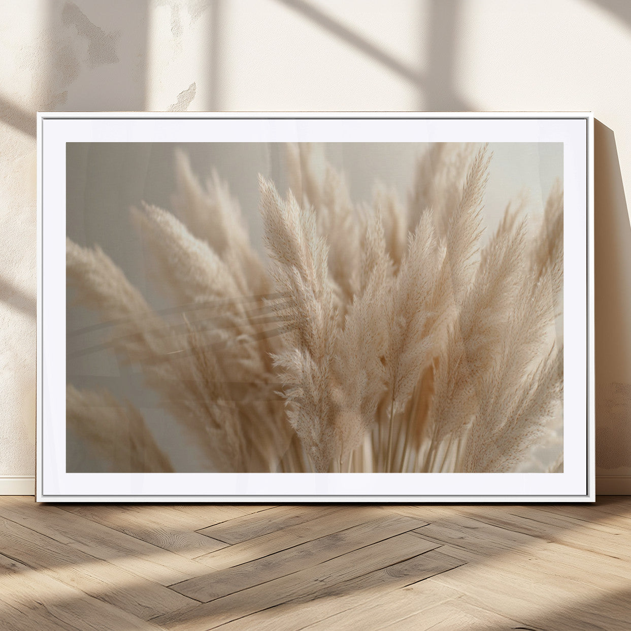 50300-MGV-CV-36X24-Pampas Grass Wall Art Canvas Print, Framed Minimalist Pampas Grass Art Picture Print, Beige Pampas Grass Perfect Minimalist Boho