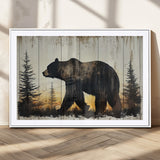 83875-MGV-CV-36X24-Sunset Bear Wall Art – Rustic Wildlife Canvas Print with Forest Silhouette, Cabin Lodge Decor for Living Room or Office