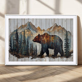 55777-MGV-CV-36X24-Rustic Bear Wall Art Canvas Print, Framed Mountain and Forest Art Picture Print, Wooden Bear Perfect Rustic Lodge Decor Artwork