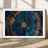 65231-MGC-FP-36x24_White-Blue and Gold Tree Ring Wall Art – Rustic Abstract Wood Slice Canvas Print, Modern Nature Inspired Artwork for Living Room,