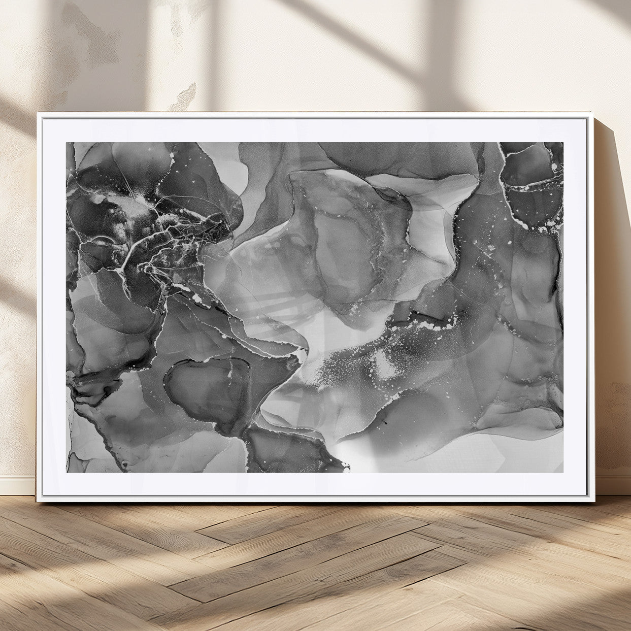 15911-MGV-CV-36X24-Black and White Abstract Wall Art – Modern Ink Swirl Canvas Print, Minimalist Contemporary Painting for Living Room, Bedroom,