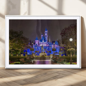 63560-MGC-FP-36x24_White-Fairy Tale Castle Wall Art – Magical Night Scene Canvas Print with Lights and Gardens, Fantasy Architecture Artwork for Living