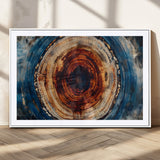90395-MGC-FP-36x24_White-Tree Ring Wall Art – Abstract Wood Grain Canvas Print with Fiery Red and Blue Tones, Bold Rustic Nature Inspired Artwork Decor for
