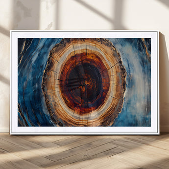 30457-MGV-CV-36X24-Tree Ring Wall Art – Abstract Wood Grain Canvas Print with Brown and Blue Swirl, Rustic Nature Inspired Artwork for Living Room,