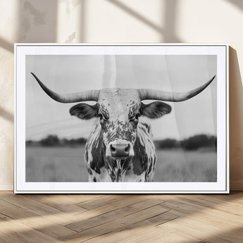 20272-MGC-FP-36x24_White-Highland Cow Wall Art – Black and White Western Longhorn Canvas Print, Farmhouse Living Room Decor Southwestern Animal Artwork for