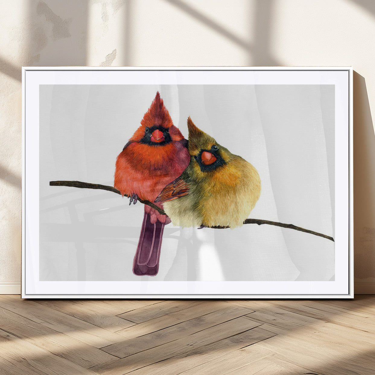 67752-MGC-FP-36x24_White-Cardinal Couple Wall Art – Male and Female Cardinal Canvas Print, Romantic Bird Artwork for Nature Lovers, Living Room, Bedroom,