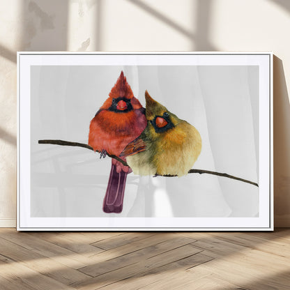 67752-MGC-FP-36x24_White-Cardinal Couple Wall Art – Male and Female Cardinal Canvas Print, Romantic Bird Artwork for Nature Lovers, Living Room, Bedroom,