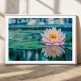 65933-MGC-FP-36x24_White-Pink Water Lily Wall Art – Lotus Flower Canvas Print with Reflection on Calm Water, Peaceful Botanical Artwork for Living Room,
