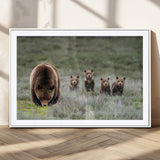 65087B-MGC-FP-36x24_White-Bear Family Wall Art – Wildlife Canvas Print Featuring Mother Bear with Cubs in Nature, Rustic Animal Artwork for Living Room,