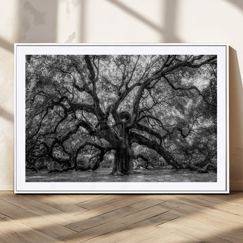 132944706-MGV-CV-36X24-Ancient Tree Wall Art – Black and White Photography Canvas Print Featuring Majestic Twisting Branches, Rustic Nature Artwork for