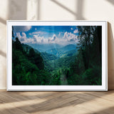 74439378-MGV-CV-36X24-Tropical Jungle Wall Art Canvas Print, Framed Lush Valley Art Picture Print, Forest Mountains Perfect Tropical Wilderness Decor