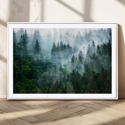 17393683-MGC-FP-36x24_White-Misty Forest Art Wall Art Canvas Print, Framed Foggy Mountain Art Art Picture Print, Scenic Wall Print Perfect Decor Artwork