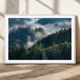 84598503-MGV-CV-36X24-Misty Forest Wall Art Canvas Print, Framed Pine Hills Art Picture Print, Moody Hills Perfect Moody Woodland Decor Artwork