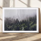 62890402-MGC-FP-36x24_White-Misty Forest Wall Art Canvas Print, Framed Foggy Pines Art Picture Print, Pine Valley Perfect Moody Woodland Decor Artwork