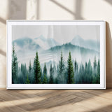 16716676-MGV-CV-36X24-Pine Forest Wall Art Canvas Print, Framed Misty Mountains Art Picture Print, Foggy Trees Perfect Moody Forest Decor Artwork