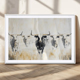40397799-MGV-CV-36X24-Texas Longhorn Wall Art Canvas Print, Framed Rustic Herd Art Picture Print, Western Bull Perfect Neutral Western Decor Artwork