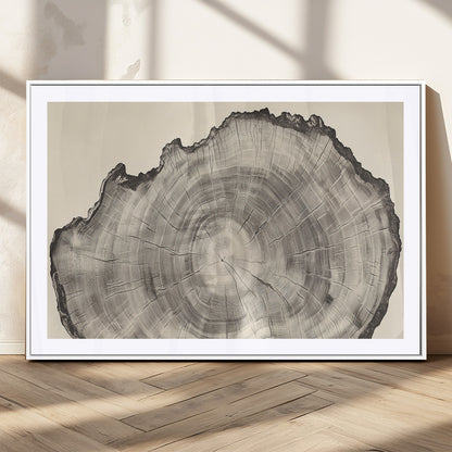 98921313-MGC-FP-36x24_White-Tree Ring Wall Art Canvas Print, Framed Wood Slice Art Picture Print, Minimalist Wood Perfect Rustic Academic Decor Artwork