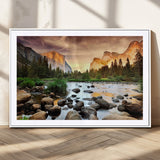 90956031-MGC-FP-36x24_White-Yosemite Valley Wall Art – Scenic Mountain River Landscape Canvas Print, Nature Photography for Living Room, Bedroom, Cabin,