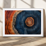 72209152-MGC-FP-36x24_White-Abstract Tree Ring Wall Art – Vibrant Blue Orange Wood Grain Canvas Print, Rustic Modern Nature Artwork for Living Room, Office,